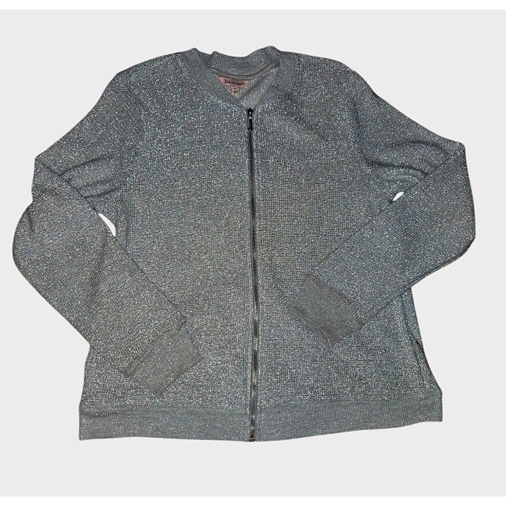 Juicy Couture Cardigan Bomber Womens Silver Mesh Full Zip Sweater Jacket Medium